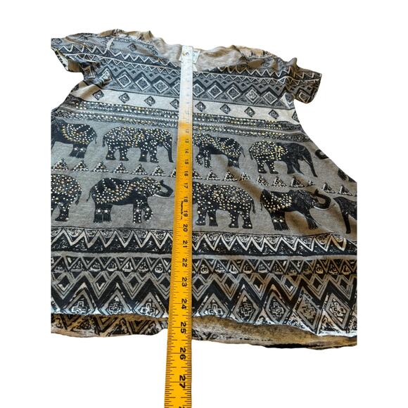 VOCAL Rhinestone - Elephant Graphic Women’s Top - Asymmetrical Hem - size M - Picture 7 of 8